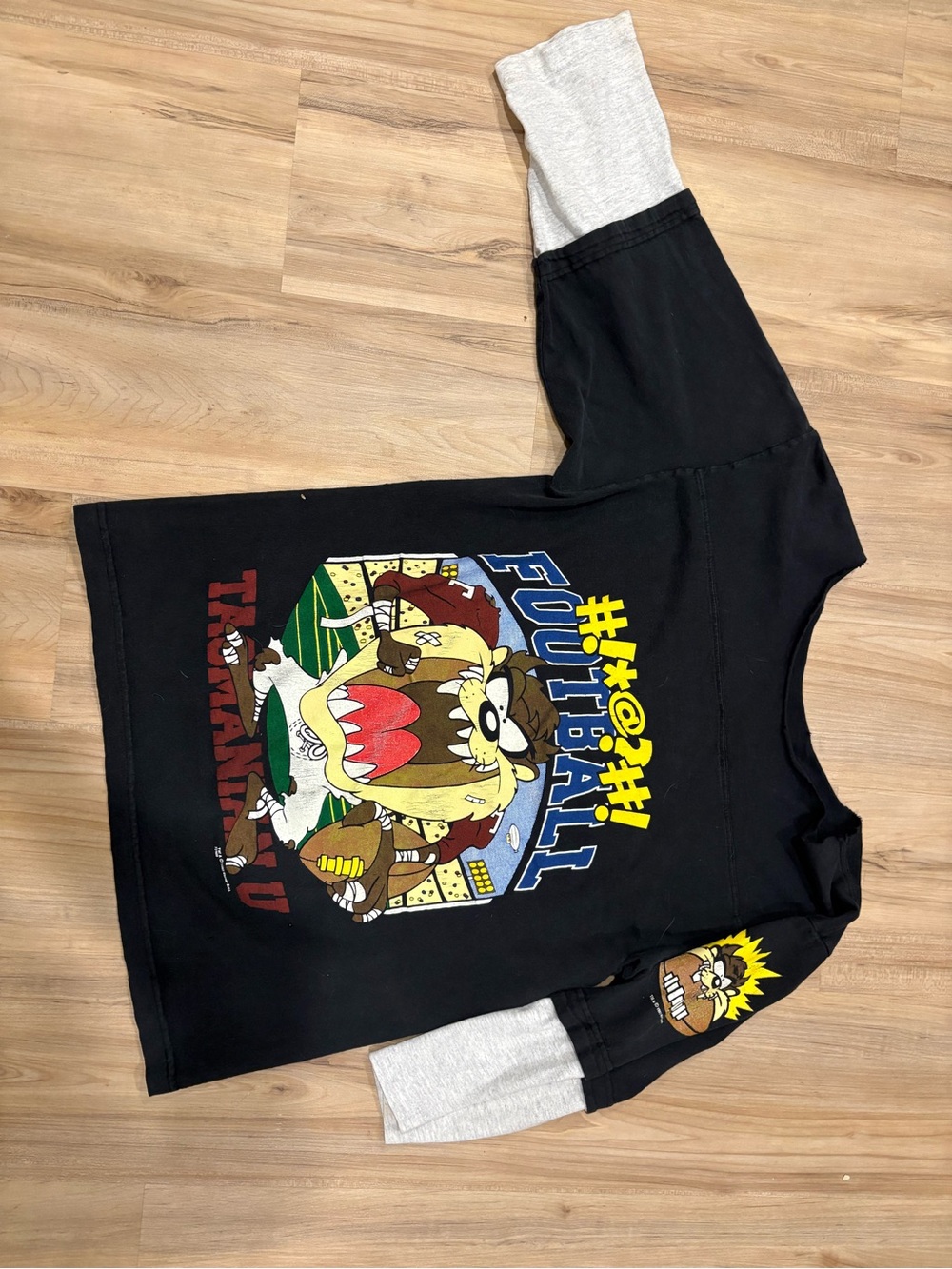 Kids Black Taz Football Graphic Layered-Look Long Sleeve Shirt